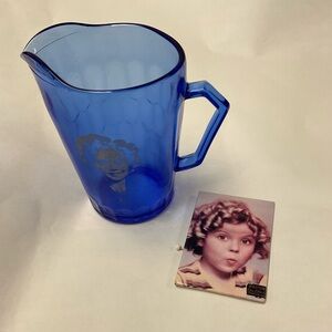 Vintage Shirley Temple Blue Pitcher with Handle from 90 years old.